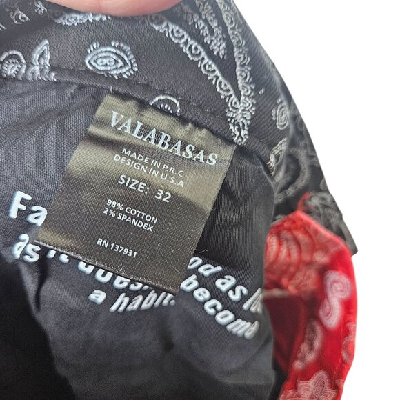 Valabasas Mens Paisley Print Slim Fit Pants 32 Red & Black Split Bandana Stretch - Picture 3 of 12